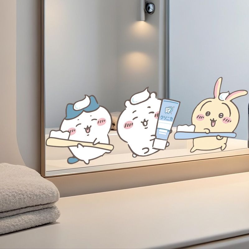 Home Bathroom Supplies - ホットチイカワミラーステッカー強力粘着クリアプリント防水取り外し可能な装飾デカール浴室の化粧鏡ホームギフト