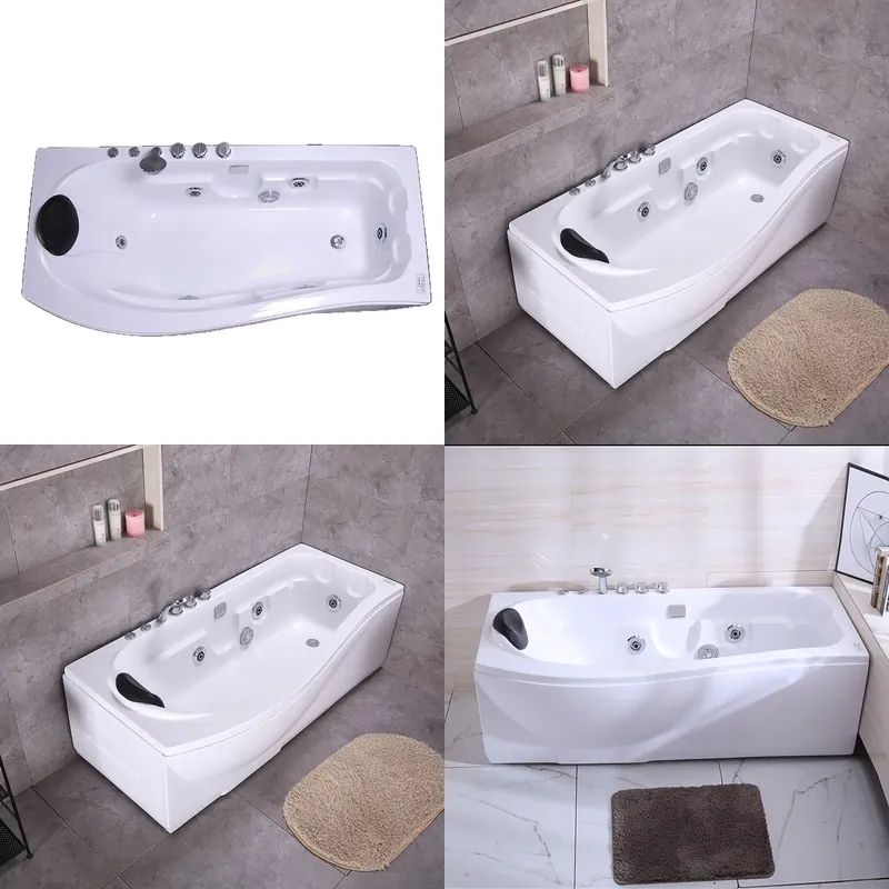 Jet Home Bathroom - コンパクトなアクリル製自立型バスタブ、サーモスタット式マッサージジェット付き、狭い浴室や大人の家庭での使用に最適