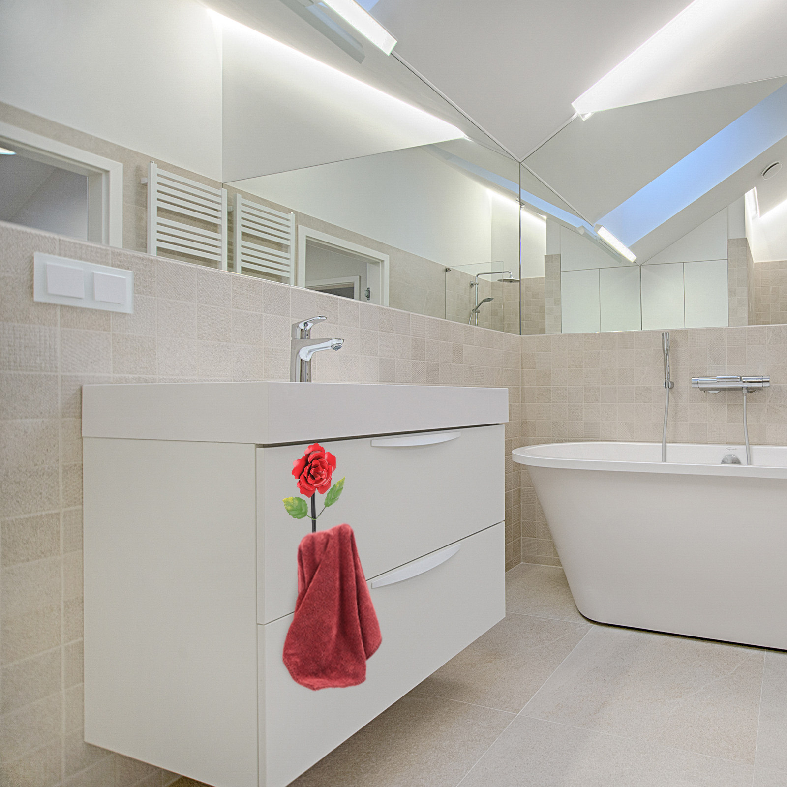 Home Bathroom Design - バラデザインの壁掛けコートフック、鉄製の花型ウォールハンガー、家庭、オフィス、バスルーム、キッチンでの衣類や鍵の収納に。