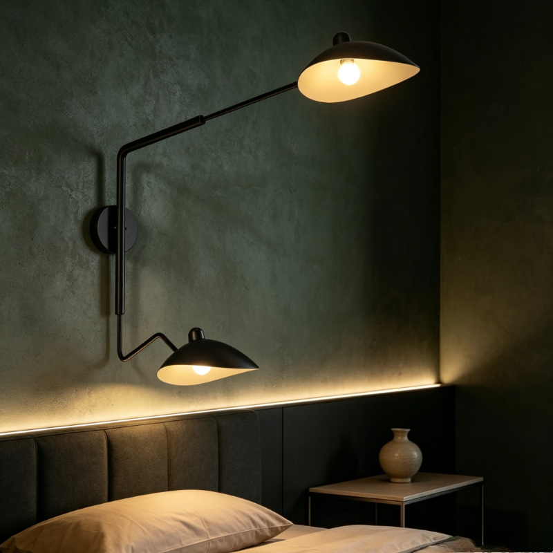 Home Bathroom Lighting Design - ロングアームレッグモダンブラックLEDウォールランプ角度調整可能イタリアデザインウォールライト家の装飾カフェリビングルーム寝室照明