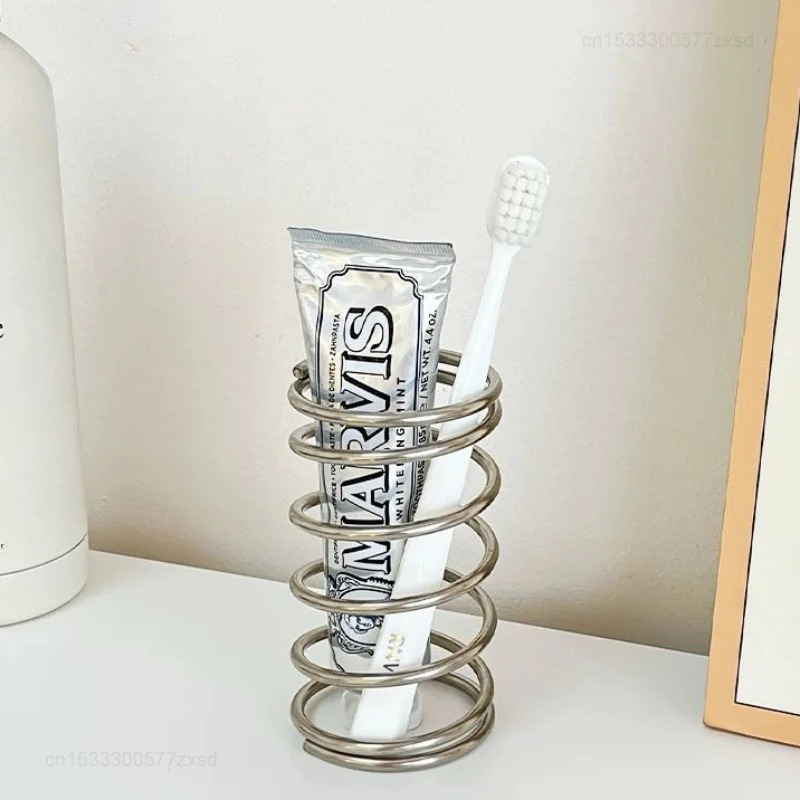 Home Bathroom Supplies - ステンレス鋼歯ブラシホルダー金属製バスルームアクセサリー用品歯磨き粉用メイクブラシ収納ラック家庭用