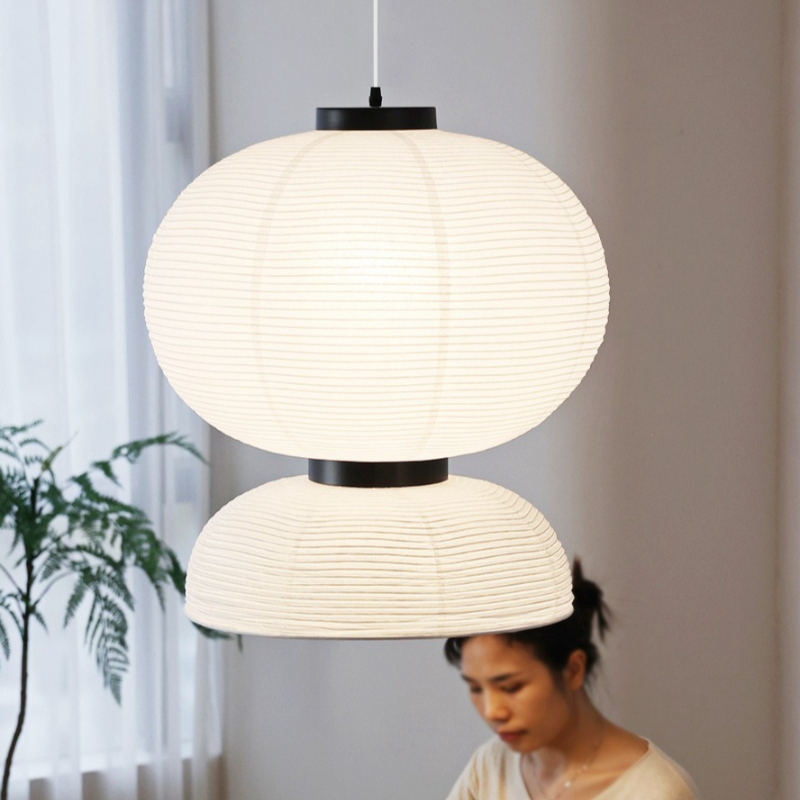 Japanese Home Bathroom Design - 日本の侘び寂びスタイルのレストラン/ホームステイ用ライスペーパーLEDペンダントライトシンプルデザイン屋内吊り下げランプホームアクセサリー