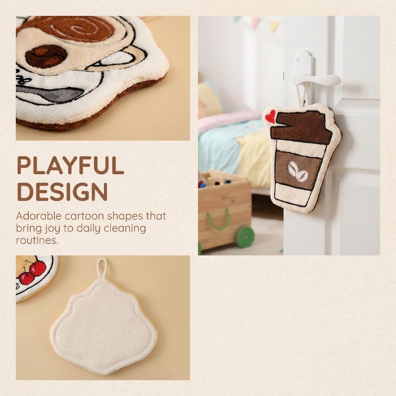 Jet Home Bathroom - 速乾性吸収性コーヒーハンギングタオル ソフトハンドクロス キッチン/バスルーム用 かわいいデザイン ギフト ホーム
