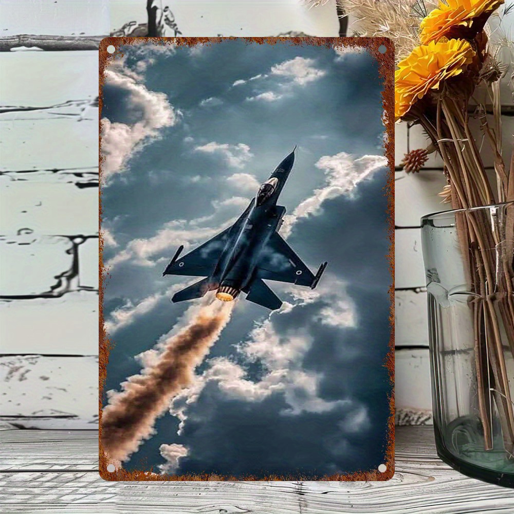 Jet Home Bathroom - ヴィンテージ「警告：ジェット戦闘機」ユーモラスな金属製ウォールアートサイン - ホームバー、キッチン、レストラン、バスルーム用のラスティックな鉄製ブリキサイン