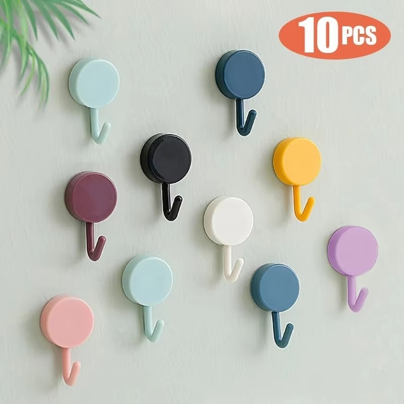 Home Bathroom Supplies - 5-15 個の自己粘着フック強力な穴あけ不要コートバッグバスルームドアキッチンタオルハンガーフック家庭用収納アクセサリー