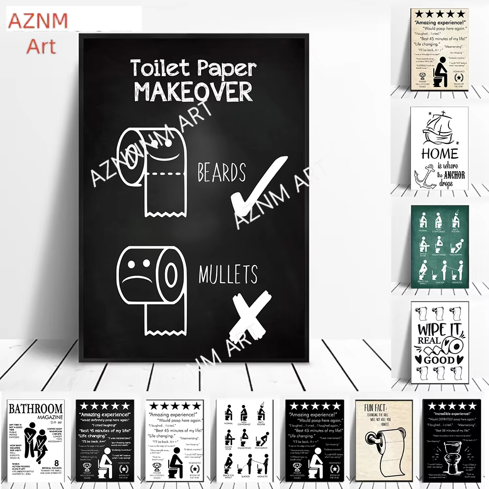 壁アートキャンバス絵画面白いバスルームルールサイン北欧黒白ポ - Home Bathroom Toilet のレビューと価格