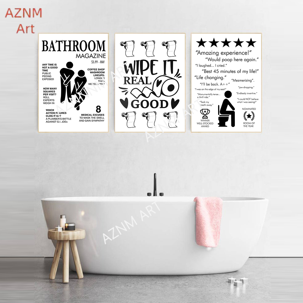 壁アートキャンバス絵画面白いバスルームルールサイン北欧黒白ポ - Home Bathroom Toilet のレビューと価格
