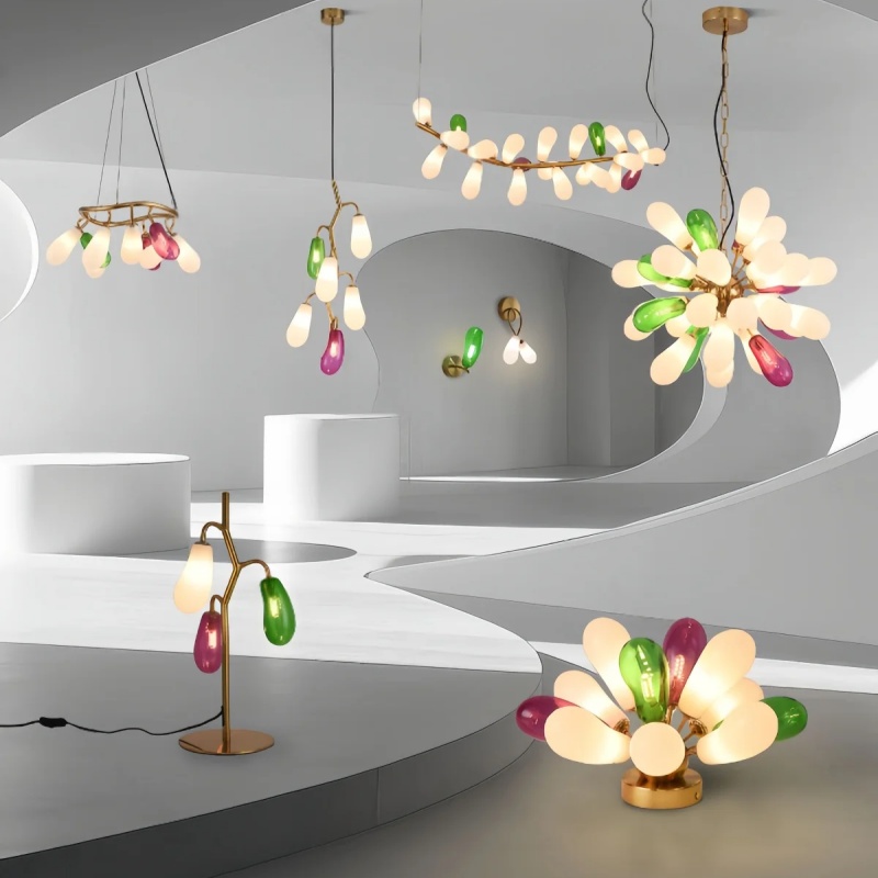 モダンなナスデザインの色付きガラスシャンデリア寝室ダイニング - Home Bathroom Lighting Design のレビューと価格