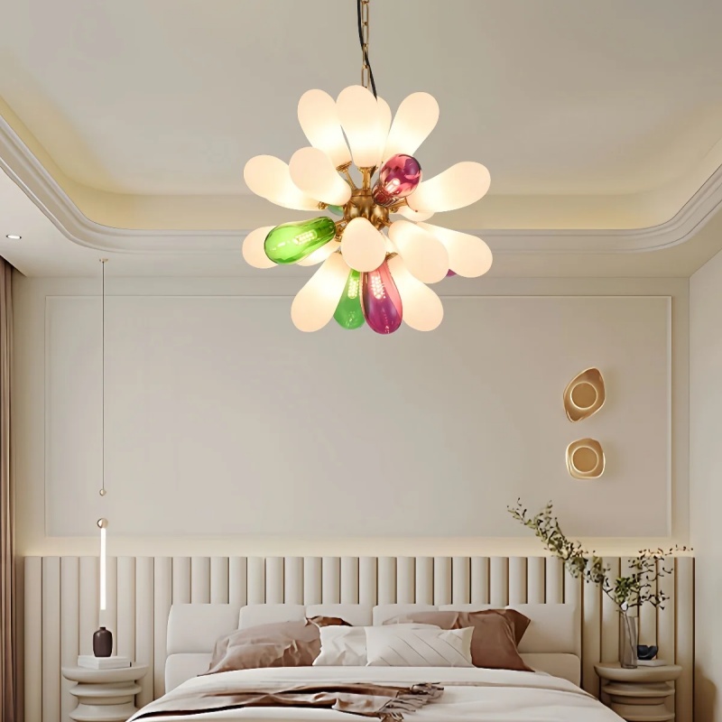 モダンなナスデザインの色付きガラスシャンデリア寝室ダイニング - Home Bathroom Lighting Design のレビューと価格