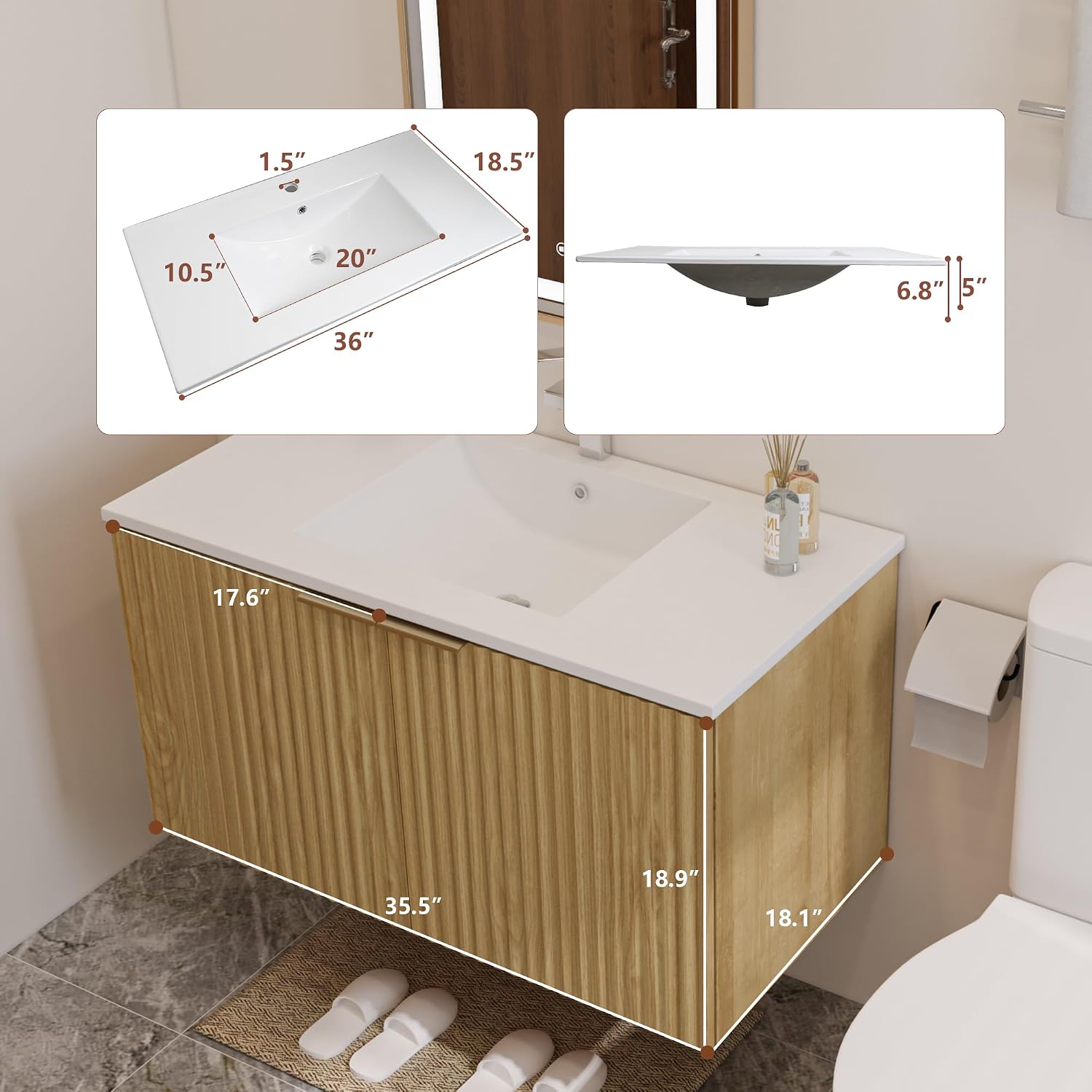 モダンなフローティング式洗面化粧台、波状テクスチャの扉付き壁 - Home And Bathroom のレビューと価格