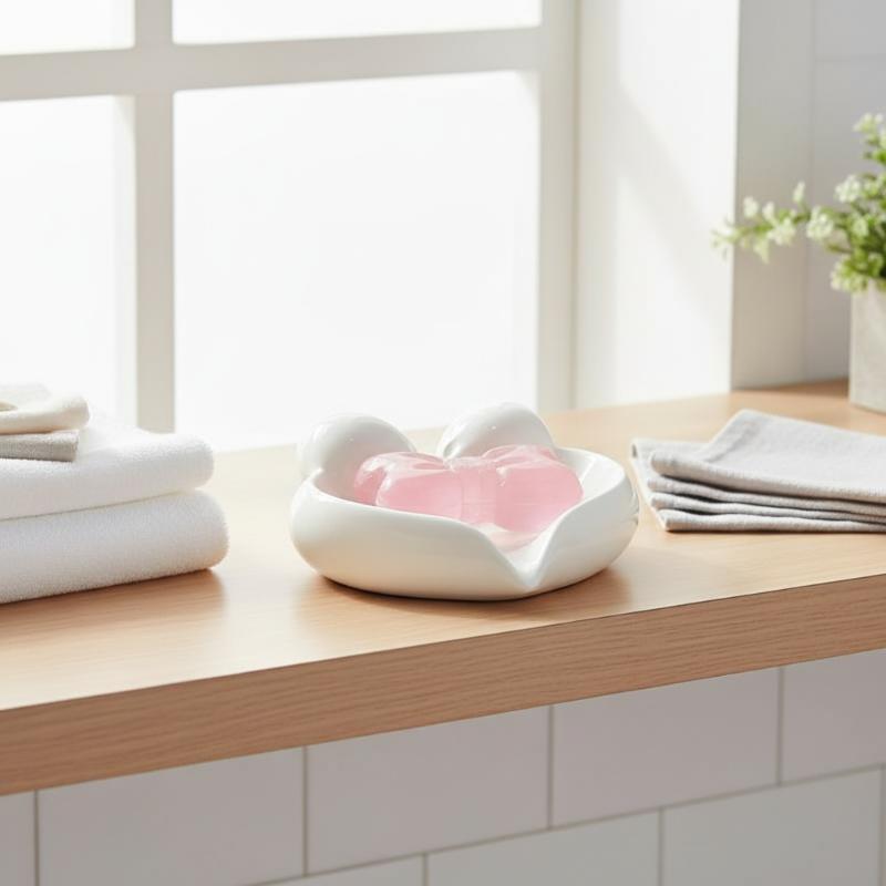 かわいいリボンハート型のセラミック製ソープディッシュ、水切り - Home Bathroom Design のレビューと価格