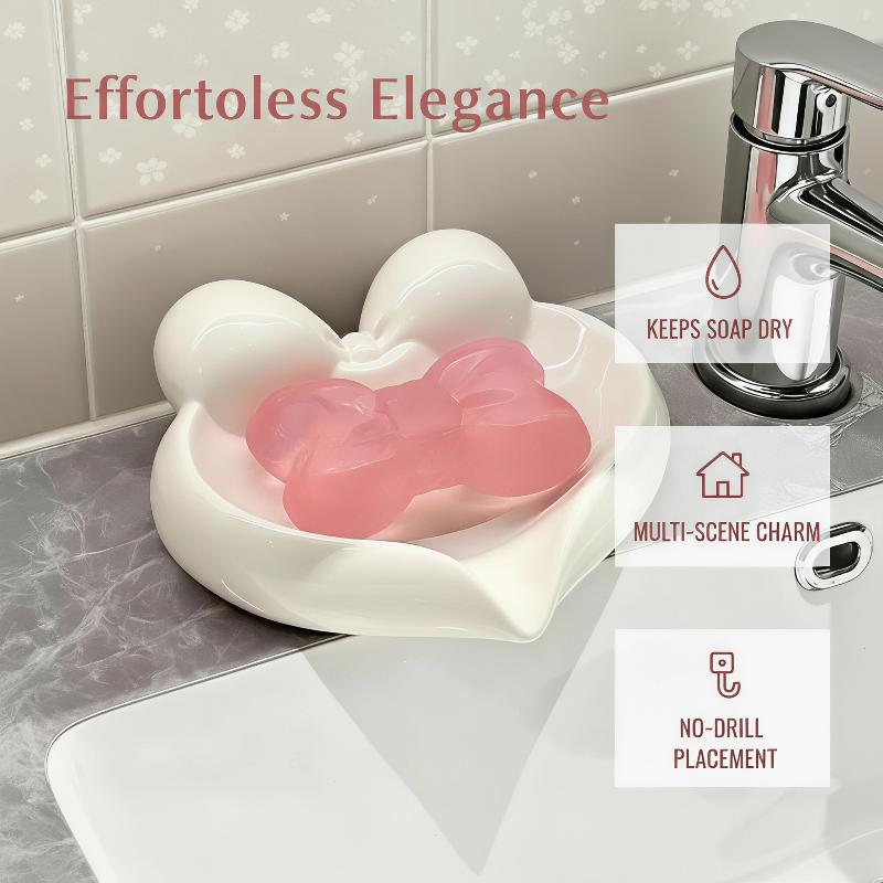かわいいリボンハート型のセラミック製ソープディッシュ、水切り - Home Bathroom Design のレビューと価格