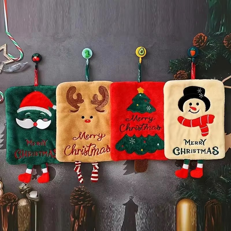 クリスマスハンギングハンドタオル コーラルフリース サンタ  - Home Bathroom Design のレビューと価格