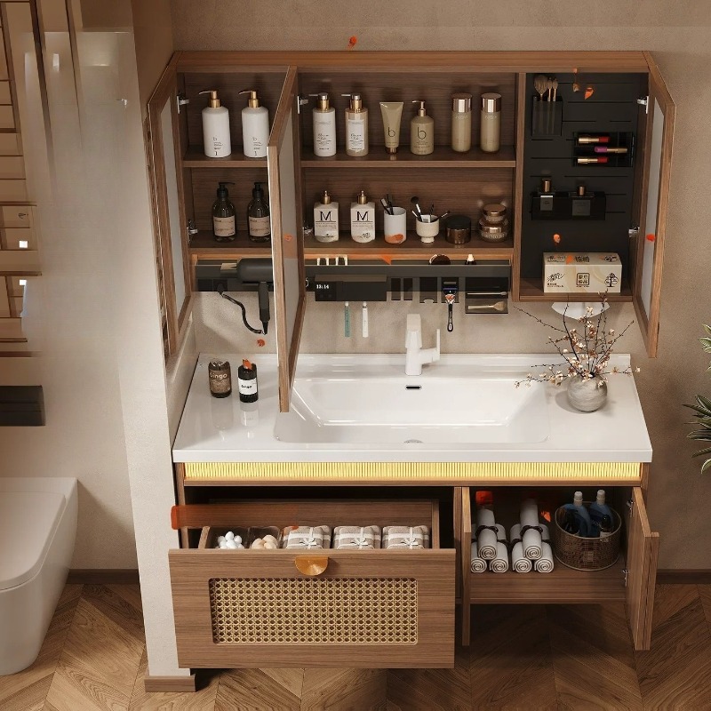 木製収納バスルームキャビネットオーガナイザー香水ミラートイレ - Home Bathroom Partition Wall のレビューと価格