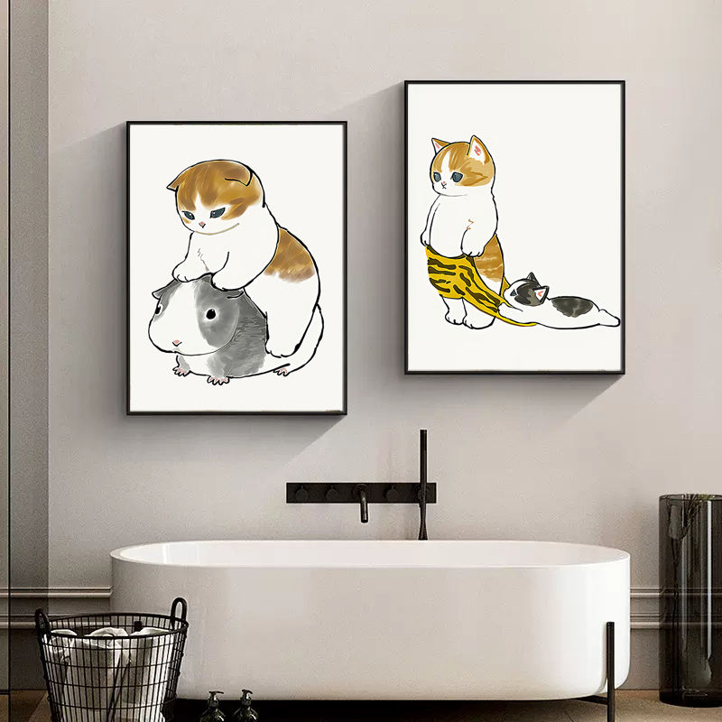 携帯電話を操作するトイレ猫の紙ポスター、シンプルなペットのプ - Home Bathroom Toilet のレビューと価格