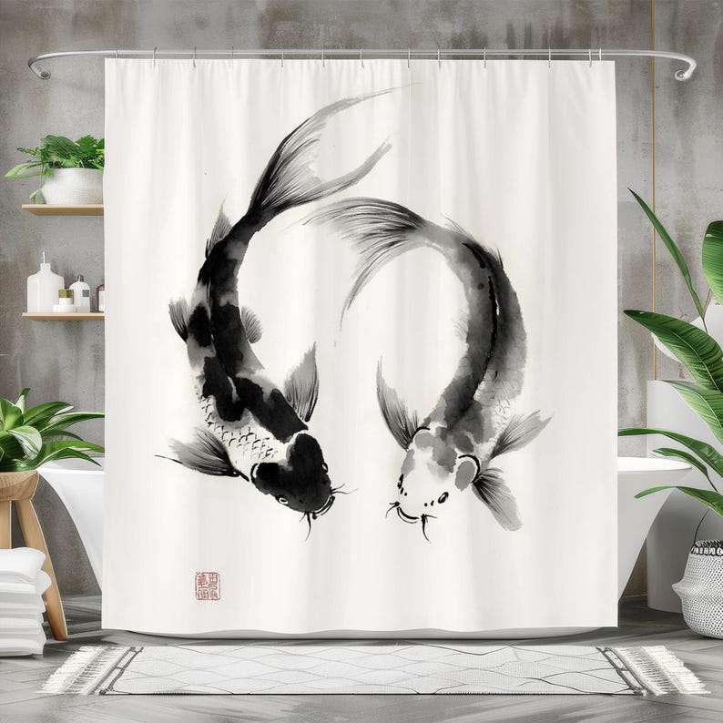 Fish Shower Curtain, Waterproo - Japanese Home Bathroom Design のレビューと価格