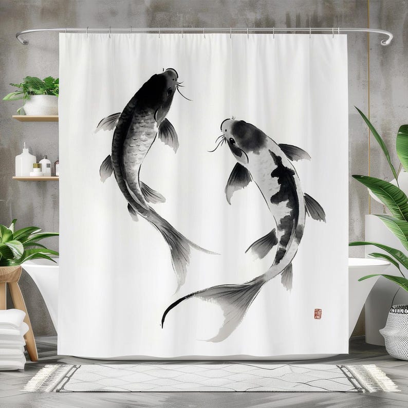 Fish Shower Curtain, Waterproo - Japanese Home Bathroom Design のレビューと価格