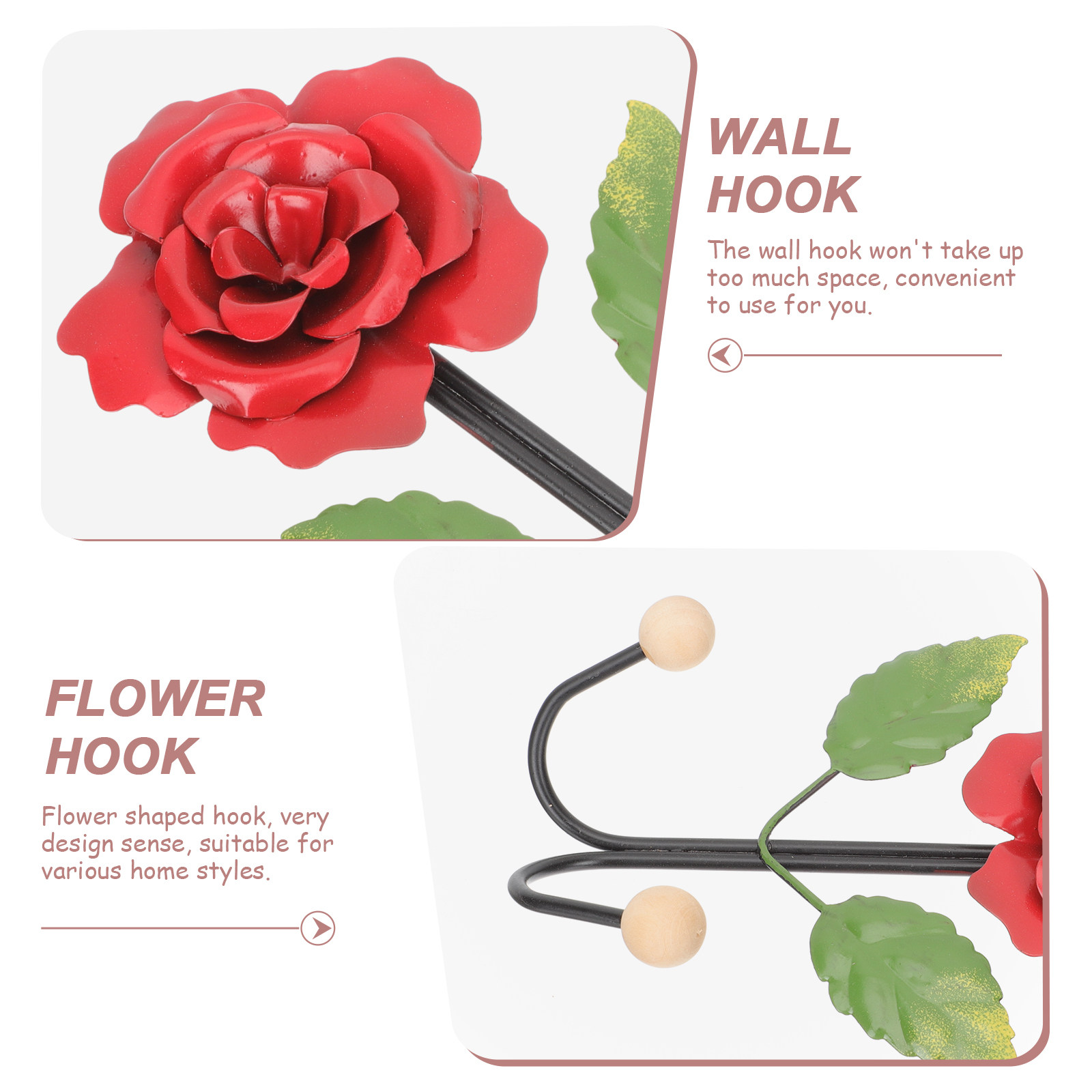 バラデザインの壁掛けコートフック、鉄製の花型ウォールハンガー - Home Bathroom Design のレビューと価格