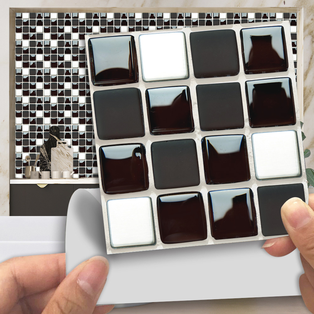 黒と白の大理石のモザイクタイル,2dフラット印刷のステッカー - Home Bathroom Wall Tiles のレビューと価格