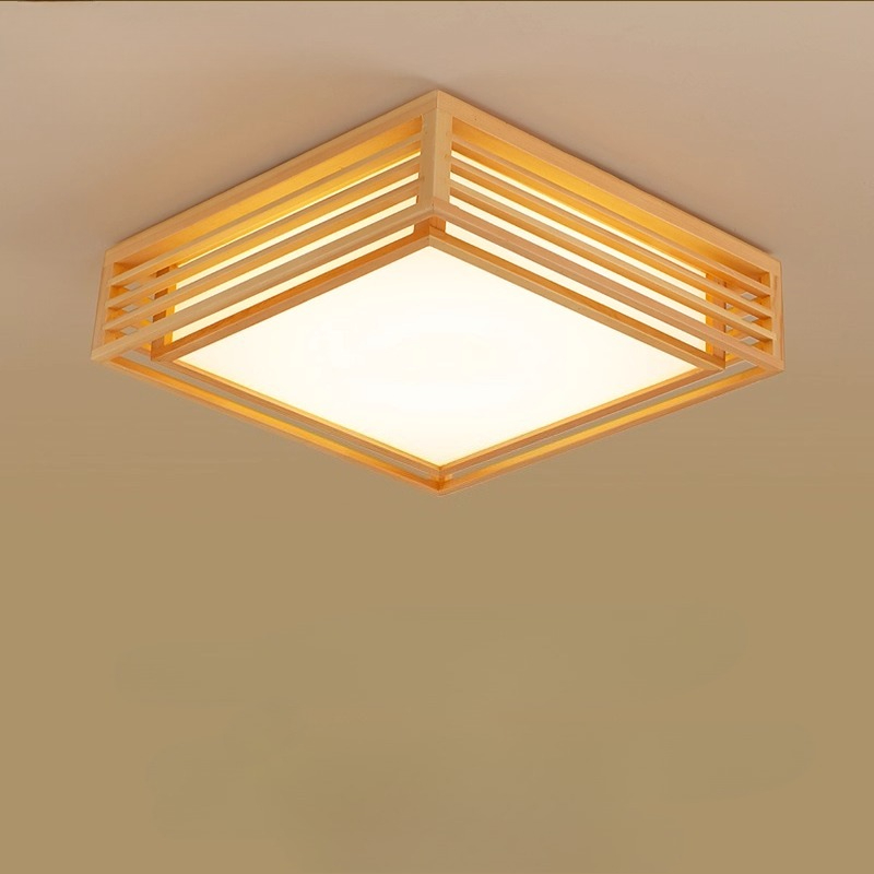 日本デザインログ木製スクエアLEDシーリングランプリビングル - Japanese Home Bathroom Design のレビューと価格