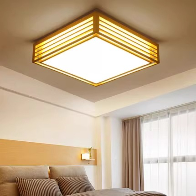 日本デザインログ木製スクエアLEDシーリングランプリビングル - Japanese Home Bathroom Design のレビューと価格
