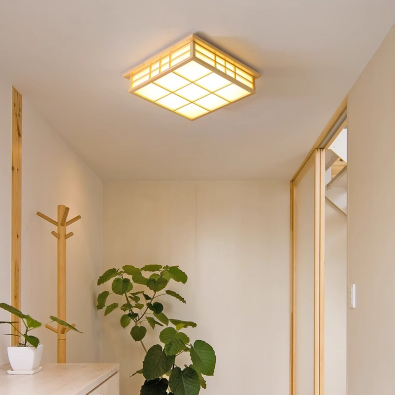 日本デザインログ木製スクエアLEDシーリングランプリビングル - Japanese Home Bathroom Design のレビューと価格