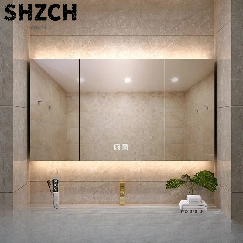 モダンな厚みのある浴室鏡、一体型スマート収納キャビネット付き - Home Bathroom Design のレビューと価格