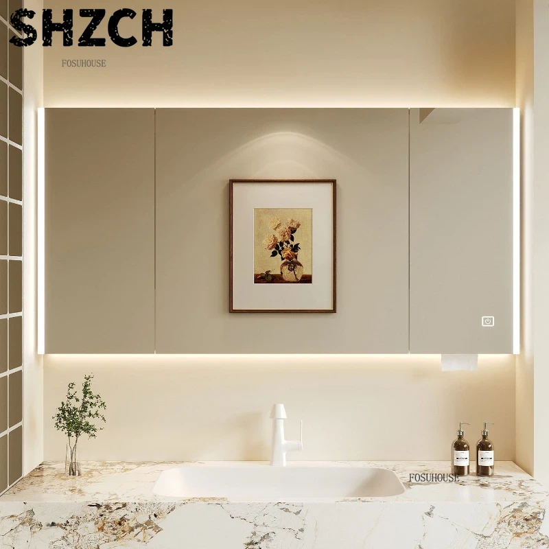 モダンな厚みのある浴室鏡、一体型スマート収納キャビネット付き - Home Bathroom Design のレビューと価格