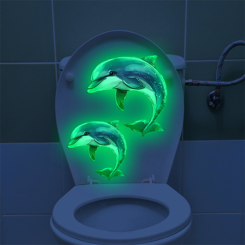 暗闇で光るイルカトイレステッカー自己粘着防水 PVC 子供部 - Jet Home Bathroom のレビューと価格