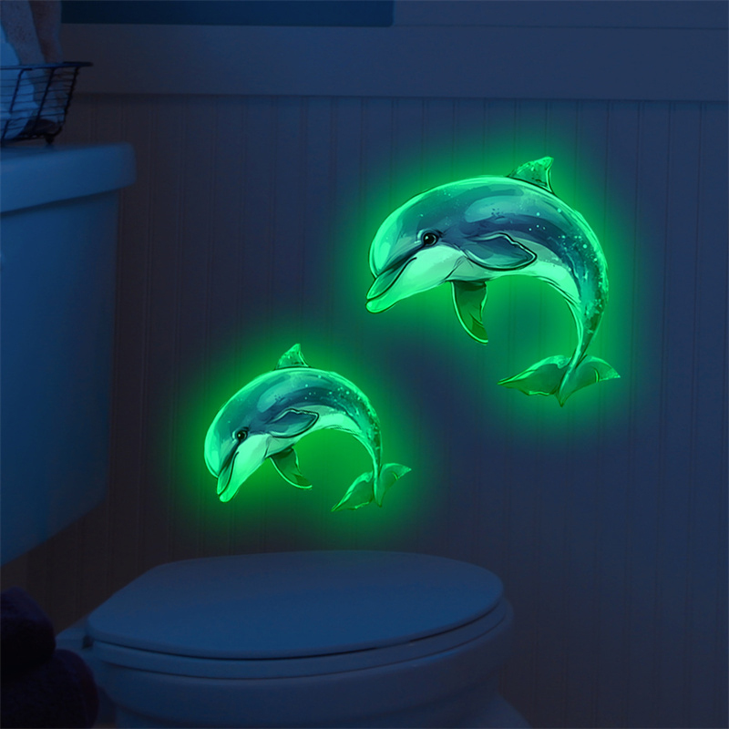 暗闇で光るイルカトイレステッカー自己粘着防水 PVC 子供部 - Jet Home Bathroom のレビューと価格