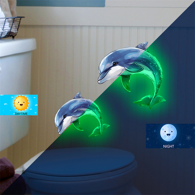 暗闇で光るイルカトイレステッカー自己粘着防水 PVC 子供部 - Jet Home Bathroom のレビューと価格
