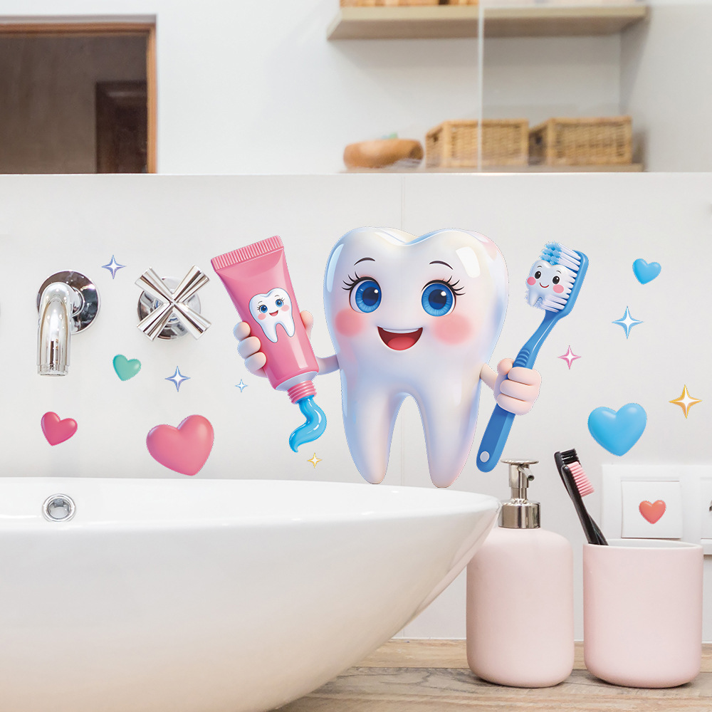 漫画の歯のデザインの壁ステッカー PVC 防水、簡単に剥がし - Jet Home Bathroom のレビューと価格