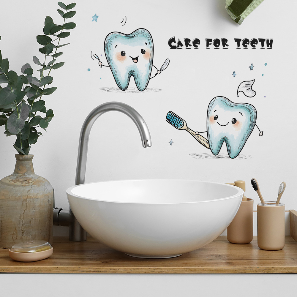 漫画の歯のデザインの壁ステッカー PVC 防水、簡単に剥がし - Jet Home Bathroom のレビューと価格