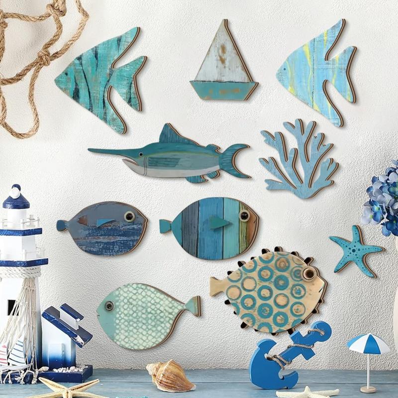 10個/セット 魚の壁飾り 木製魚の吊り下げ飾り ビーチテー - Jet Home Bathroom のレビューと価格