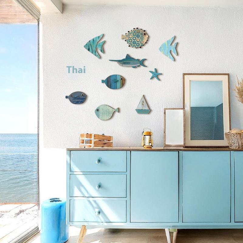10個/セット 魚の壁飾り 木製魚の吊り下げ飾り ビーチテー - Jet Home Bathroom のレビューと価格