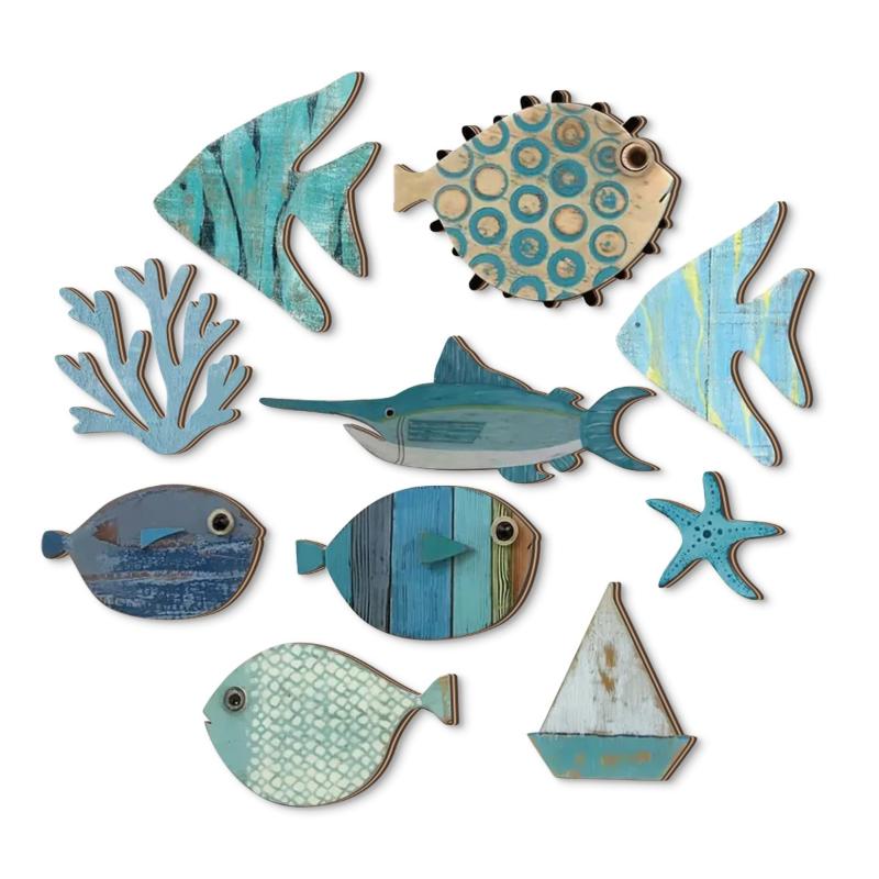 10個/セット 魚の壁飾り 木製魚の吊り下げ飾り ビーチテー - Jet Home Bathroom のレビューと価格