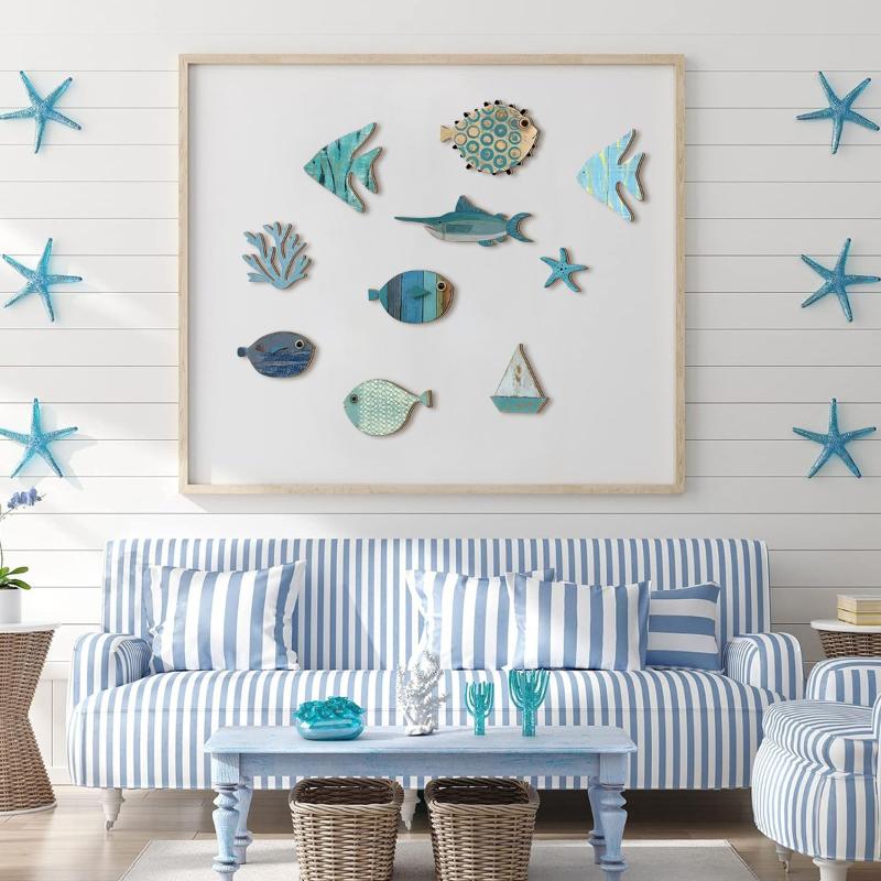 10個/セット 魚の壁飾り 木製魚の吊り下げ飾り ビーチテー - Jet Home Bathroom のレビューと価格