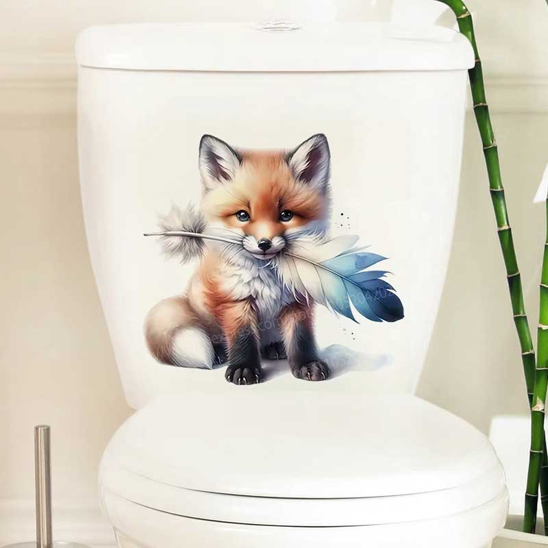 かわいいキツネ/斑点猫トイレカバーデカール自己粘着浴室壁ステ - Home Bathroom Wall Tiles のレビューと価格