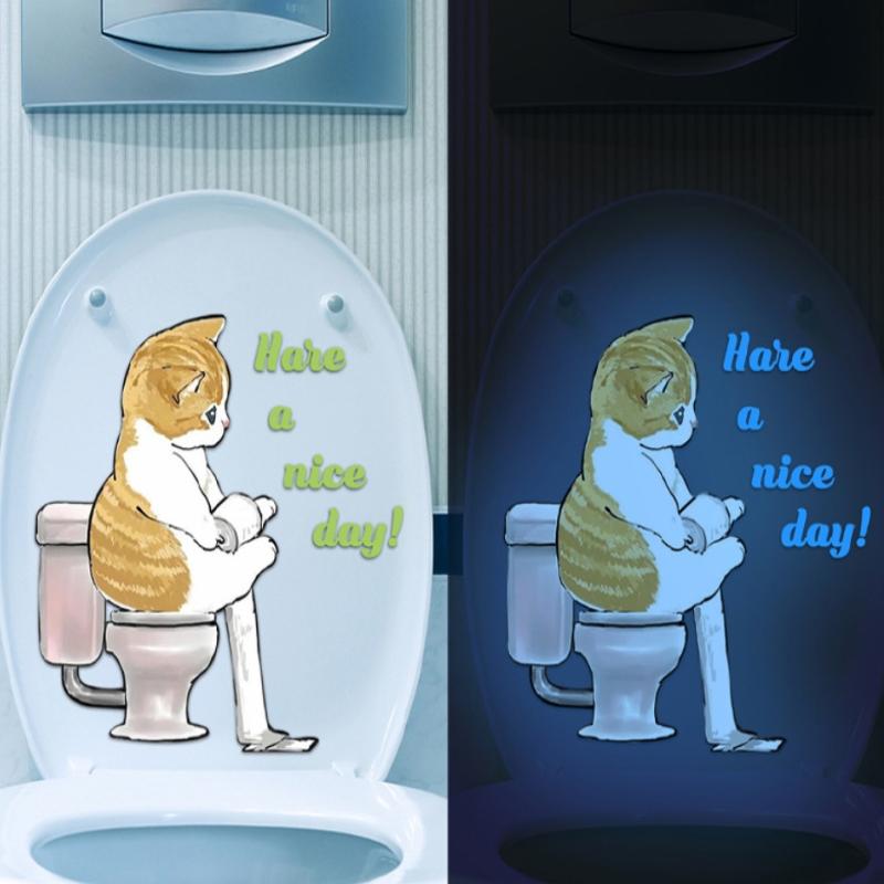 バスルーム発光猫しゃがみトイレ英語スローガントイレステッカー - Jet Home Bathroom のレビューと価格