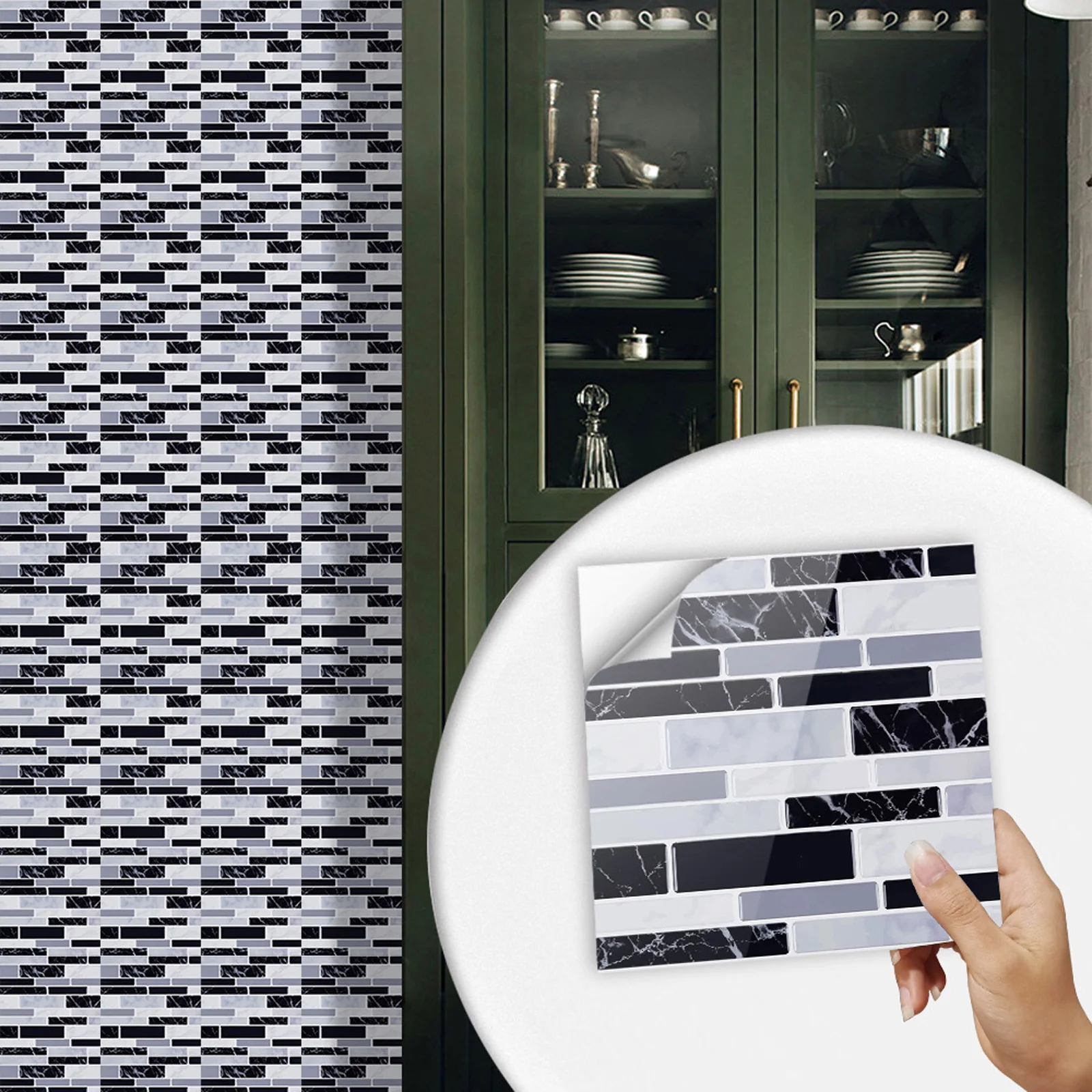 キッチンとバスルームのための粘着性の3Dモザイクステッカー, - Home Bathroom Wall Tiles のレビューと価格