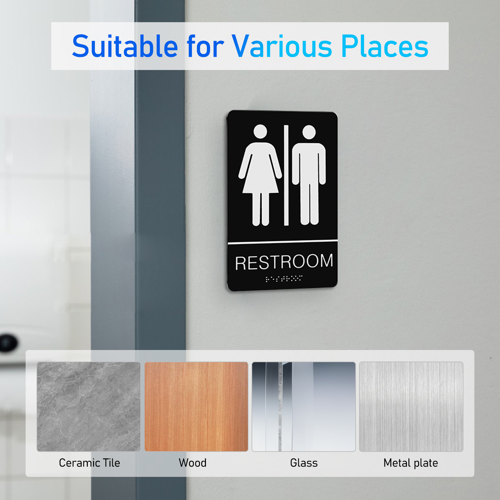 点字トイレサイン 自己粘着性アクリル製 男女兼用 性別中立  - Home Bathroom Toilet のレビューと価格