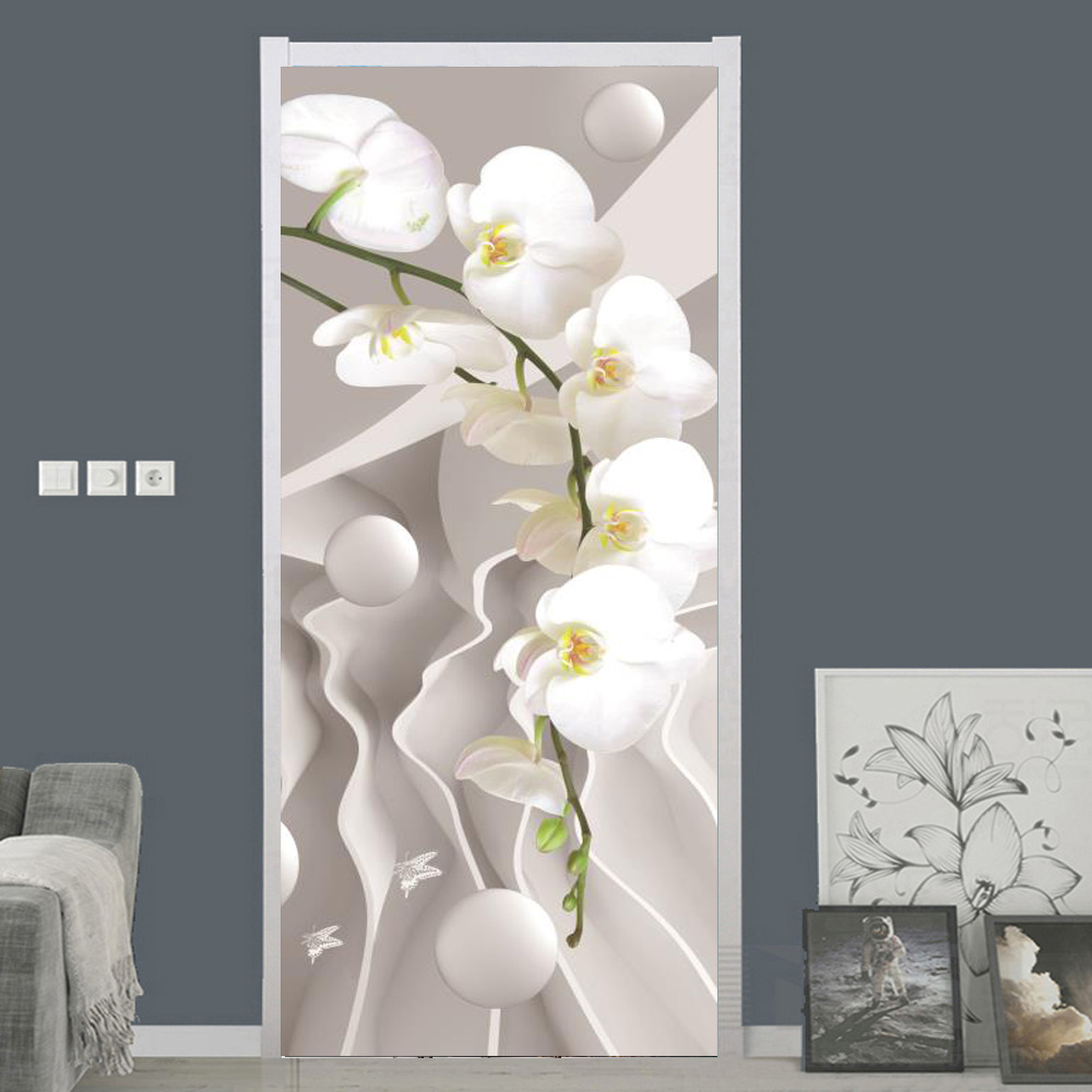 白バラの花の壁紙ドア自己粘着ホームデザインドアカバー寝室の浴 - Home Bathroom Design のレビューと価格