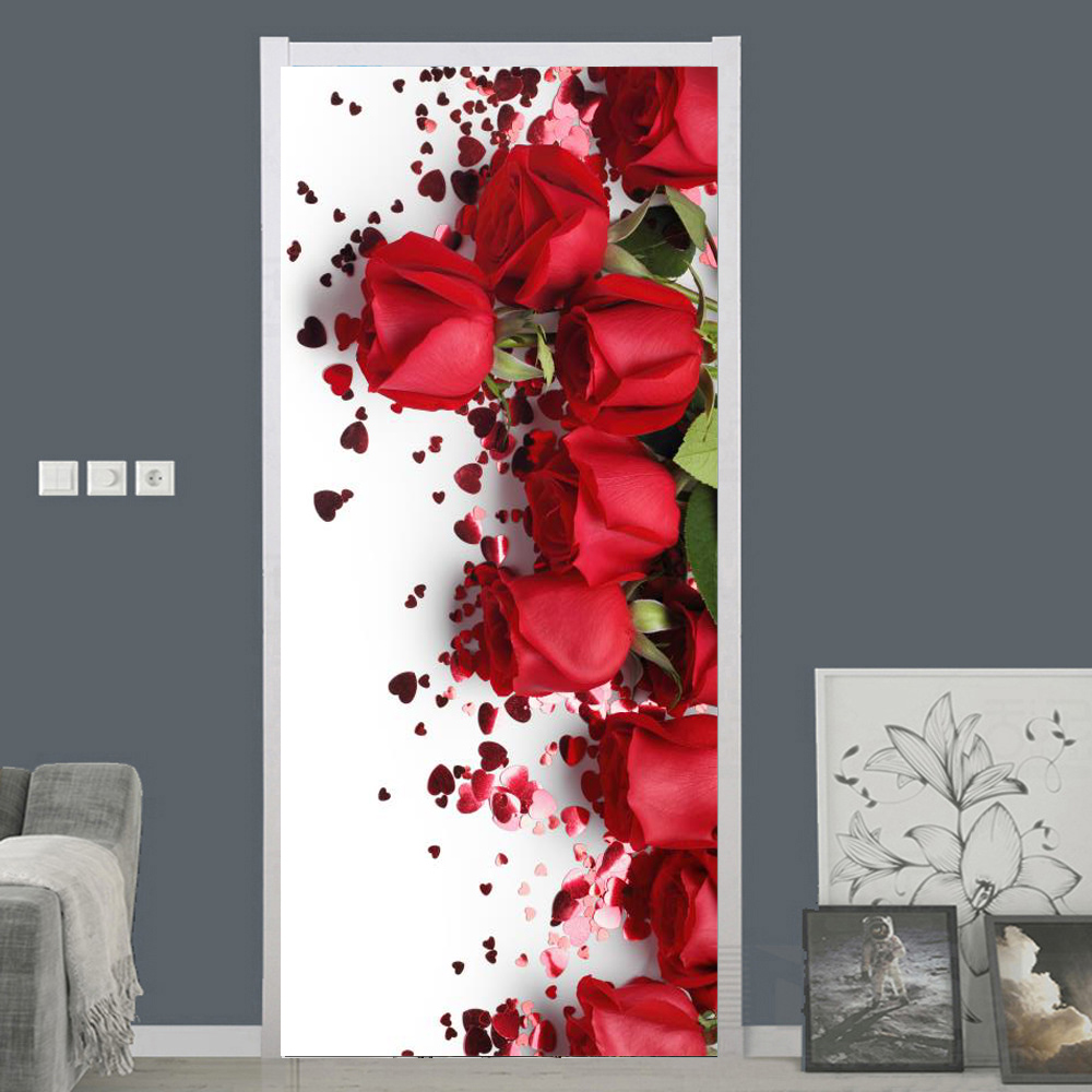 白バラの花の壁紙ドア自己粘着ホームデザインドアカバー寝室の浴 - Home Bathroom Design のレビューと価格