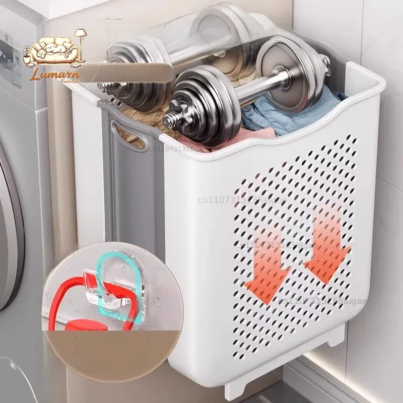 折りたたみ式壁掛け式汚れた洗濯物用バスケット、浴室用衣類分別 - Japanese Home Bathroom Design のレビューと価格